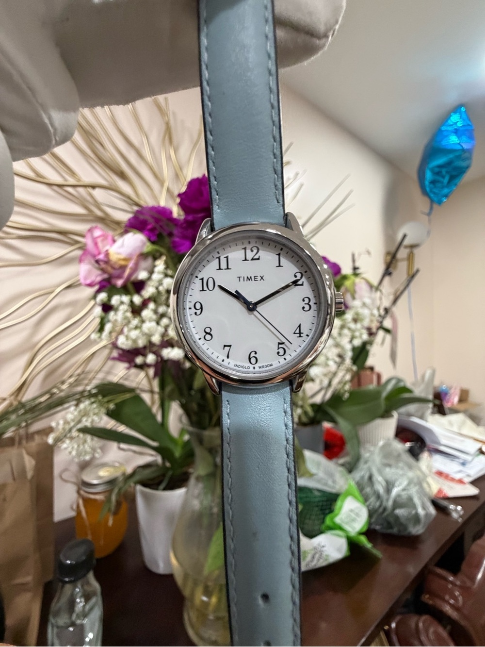 Timex Easy Reader Light Blue Leather Watch 30mm White Indiglo Dial